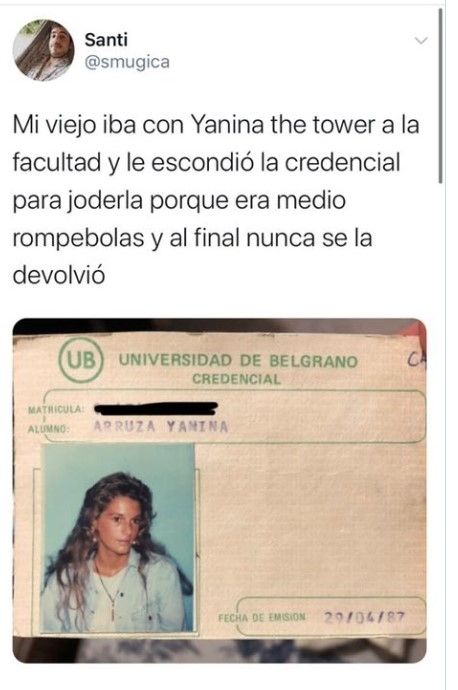 La foto inédita de Yanina Latorre cuando iba a la facultad. 