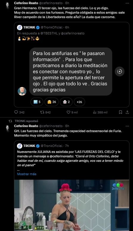 Ceferino Reato reaccionó a las amenazas de Furia de Gran Hermano.