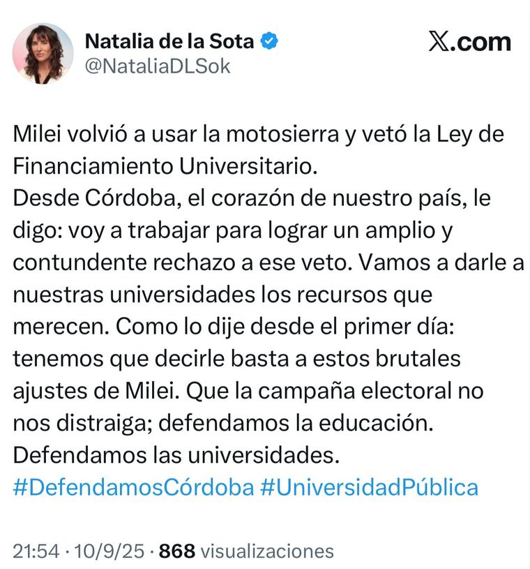 Natalia de la Sota contra el veto Natalia de la Sota contra el veto