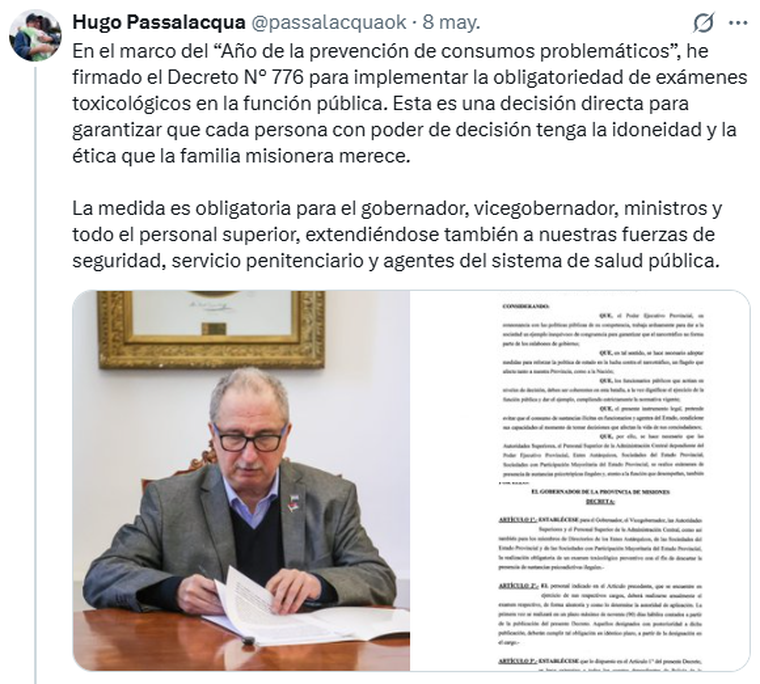 El comunicado del gobernador de Misiones. El comunicado del gobernador de Misiones.