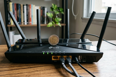 El truco de la moneda sobre el router se viralizó en redes. Fuente: IA Gemini.