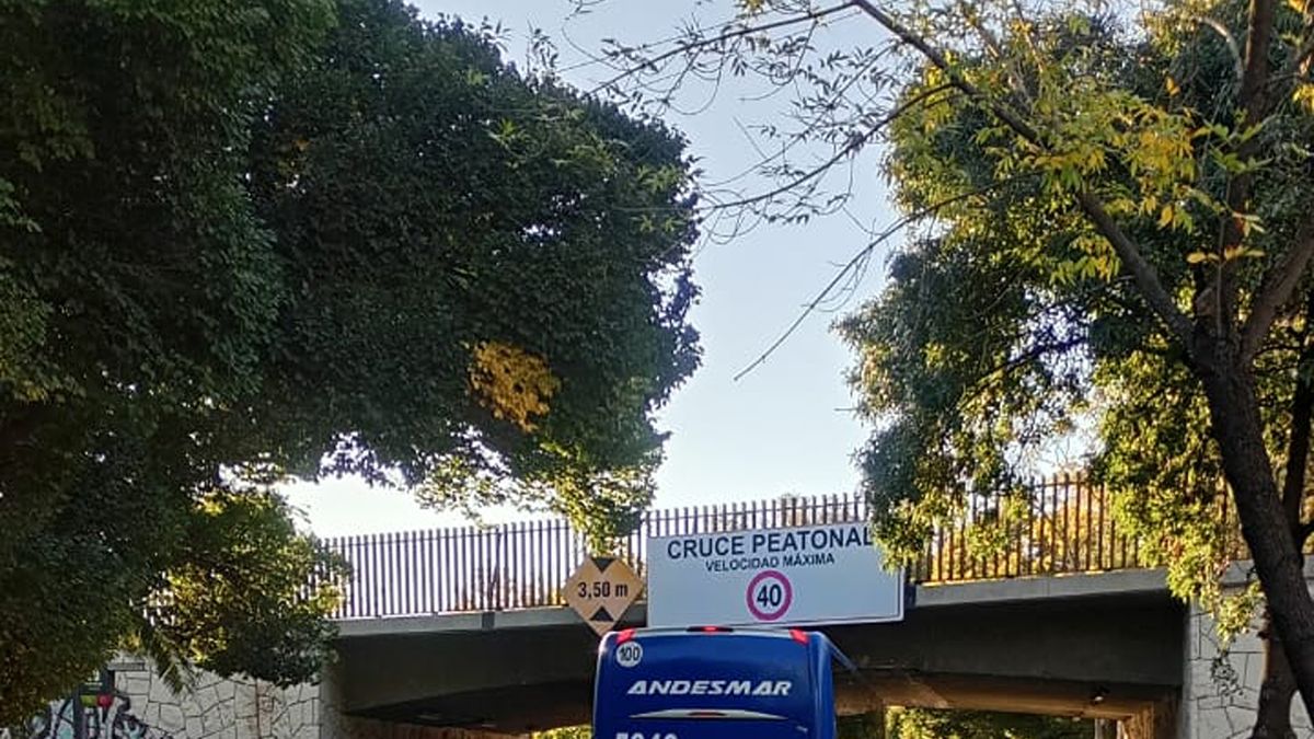 Pasé y miré: un colectivo quedó atascado en un puente en el Parque Cívico