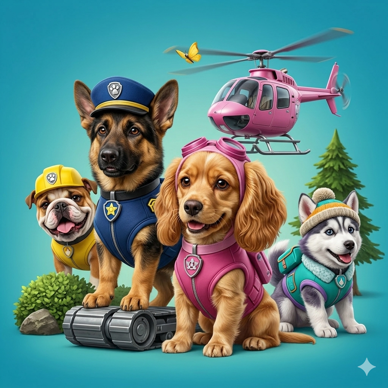Paw Patrol en la vida real, según la inteligencia artificial. Foto: Gemini IA Paw Patrol en la vida real, según la inteligencia artificial. Foto: Gemini IA