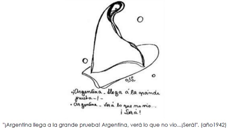 ¡Argentina llega a la grande prueba! Argentina, verá lo que no vió...¡Será!. Psicografía de Parravicini de 1942.