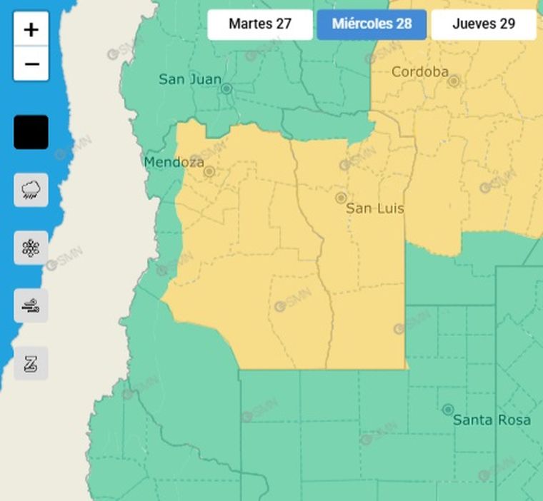 El SMN emitió un alerta por tormentas para este miércoles en Mendoza. El SMN emitió un alerta por tormentas para este miércoles en Mendoza.