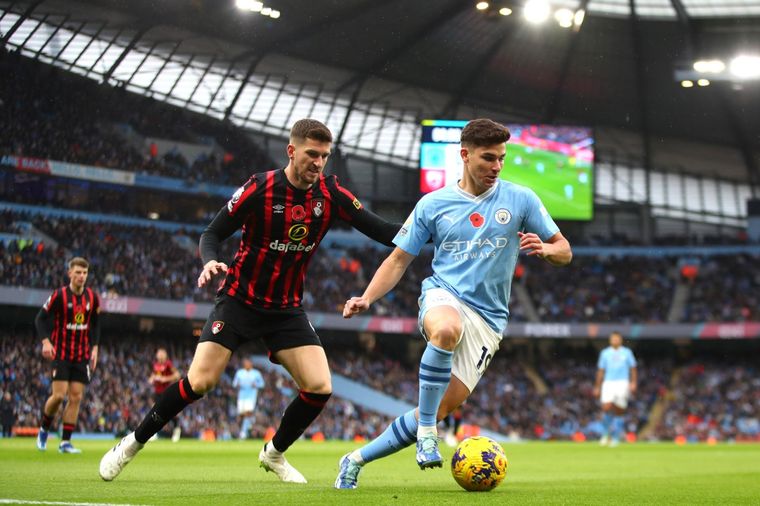 Julián Álvarez fue titular en le Manchester City. Foto: EFE