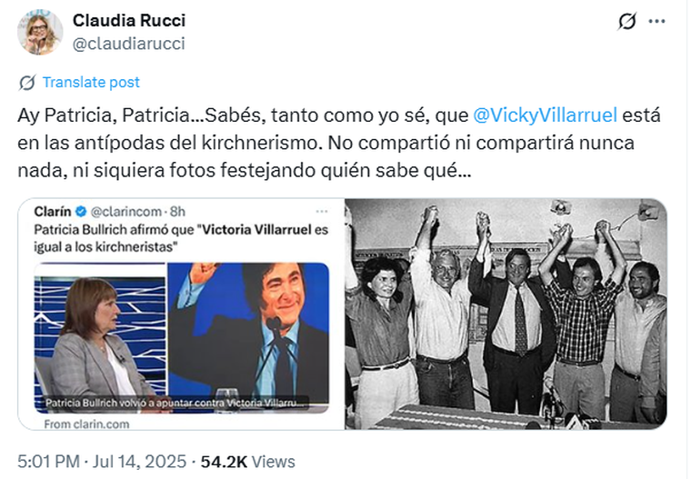 Tras comparar a Villarruel con el kirchnerismo, Patricia Bullrich recibió un carpetazo de su pasado. Tras comparar a Villarruel con el kirchnerismo, Patricia Bullrich recibió un carpetazo de su pasado.