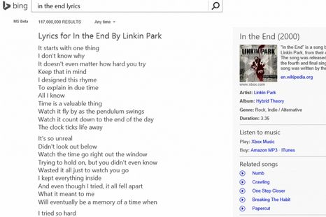 Bing mostrará letras de canciones en la página de búsqueda