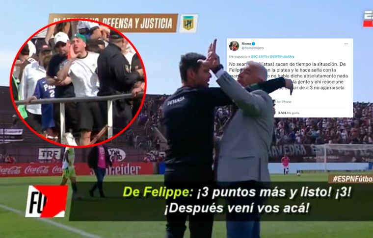 Tenso cruce entre Momo y De Felippe tras el 0-0 entre Platense y Defensa y Justicia.