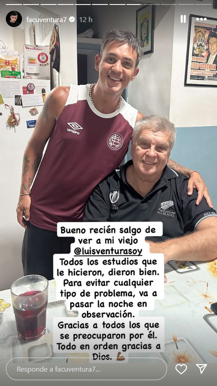 La publicación de Facundo Ventura tras la agresión a su padre. Foto: captura de pantalla Instagram/ @facuventura7. La publicación de Facundo Ventura tras la agresión a su padre. Foto: captura de pantalla Instagram/ @facuventura7.