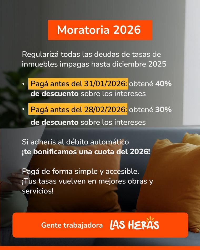 Las Heras activa la Moratoria 2026 con beneficios para vecinos y más obras en los barrios. Las Heras activa la Moratoria 2026 con beneficios para vecinos y más obras en los barrios.
