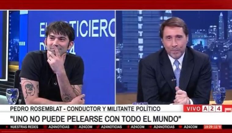 Pedro Rosemblat respondió sin filtro una pregunta de Eduardo Feinmann sobre Javier Milei. Foto: captura de video A24.