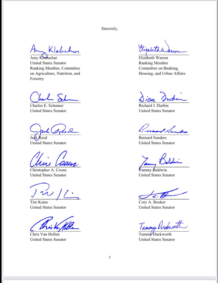 La firma de los 12 senadores contra el apoyo para la Argentina La firma de los 12 senadores contra el apoyo para la Argentina