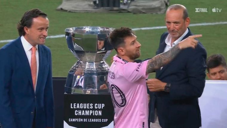 Messi y un espectacular gesto durante los festejos del Inter Miami en la Leagues Cup Foto: Apple TV+
