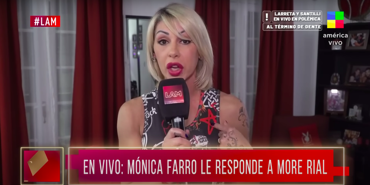 Mónica Farro se mostró indignada luego que Morena Rial la tildara de prostituta.