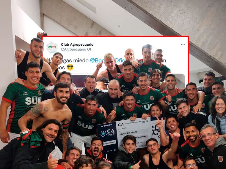 El tuit de Agropecuario para Boca después de ganarle a Racing.