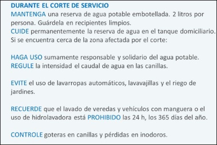 Recomendaciones de Aguas Mendocinas en caso de cortes de servicio. Recomendaciones de Aguas Mendocinas en caso de cortes de servicio.