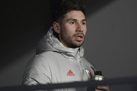 Montiel se lesionó en la entrada en calor de River. Montiel se lesionó en la entrada en calor de River.