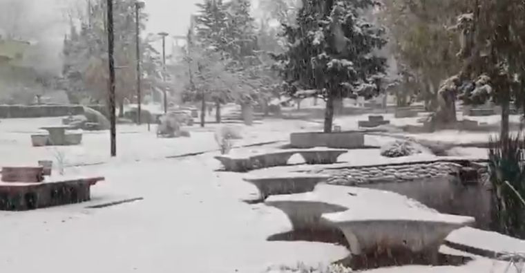 Intensa caída de nieve en el Manzano Histórico.