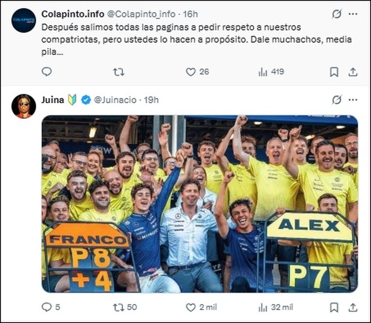 Los hinchas argentinos no tardaron en reaccionar al posteo de Alpine. Los hinchas argentinos no tardaron en reaccionar al posteo de Alpine.