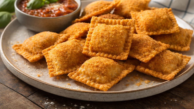 Una receta perfecta de ravioles fritos para compañar con tu dip favorito