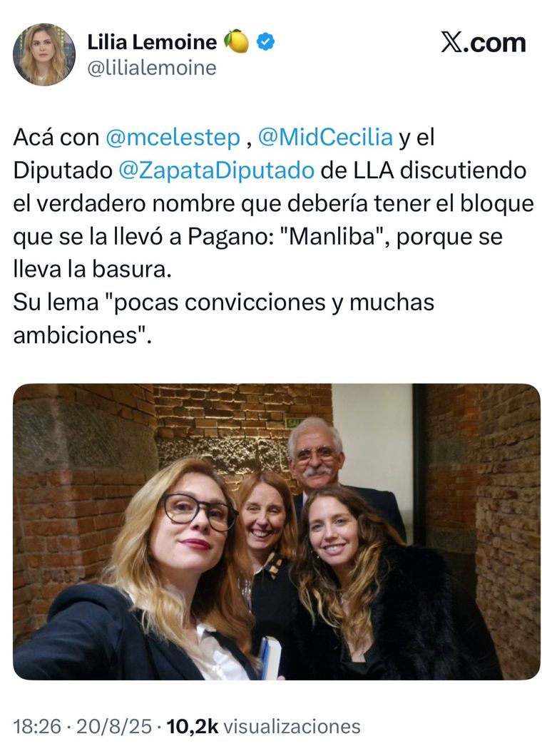 La irónica foto de Lilia Lemoine contra Marcela Pagano y los libertarios disidentes La irónica foto de Lilia Lemoine contra Marcela Pagano y los libertarios disidentes