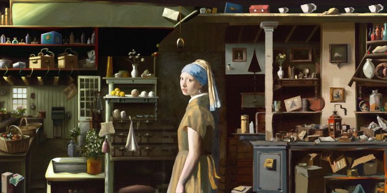 Expansión del cuadro La joven de la perla de Johannes Vermeer, usando DALL.E 2 Foto: OpenAI