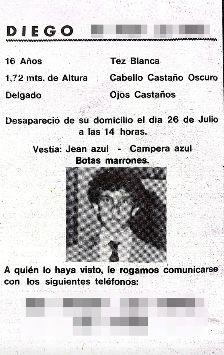 Diego fue visto por última vez el jueves 26 de julio de 1984, por lo que su familia denunció su desaparición de inmediato. 