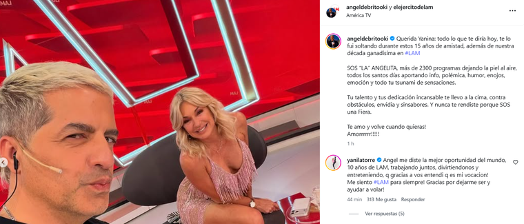 Ángel de Brito se despidió de Yanina Latorre. Ángel de Brito se despidió de Yanina Latorre.