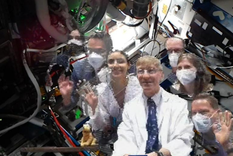 Los miembros del equipo de holoportación proyectados en la Estación Espacial Internacional. Foto: astronauta de la ESA (Agencia Espacial Europea) Thomas Pesquet