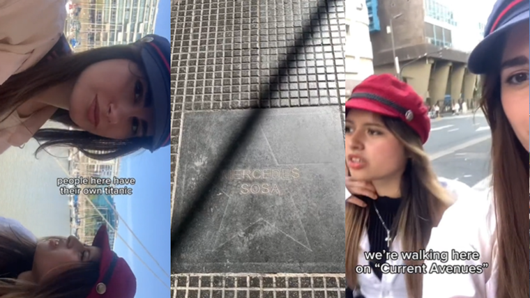 Las jóvenes compararon a la calle Corrientes con el Paseo de la Fama de Hollywood Foto: TikTok @Itismacaron