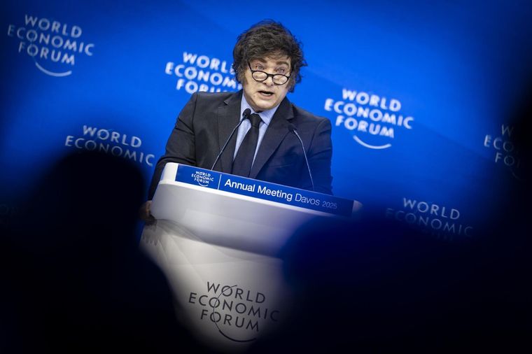 El presidente Javier Milei, durante su exposición en el World Economic Forum Foto: EFE