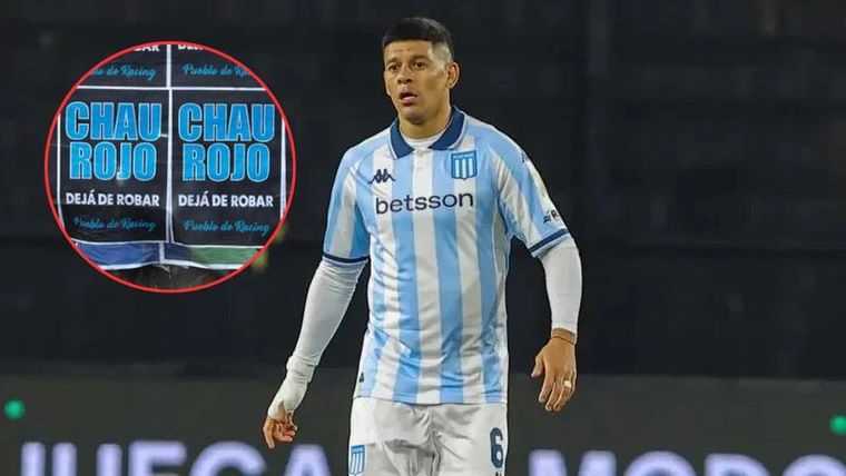 Aparecieron afiches contra Marcos Rojos en los alrededores del Cilindro antes de la revancha entre Racing y Flamengo.