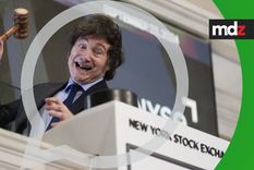 Javier Milei al tocar la campana en Wall Street.