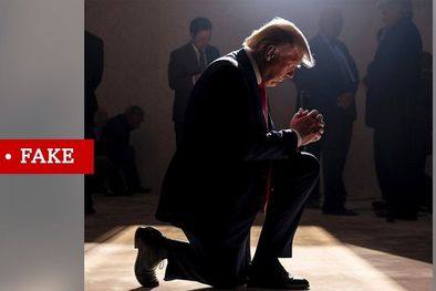 MDZol | El expresidente de EE.UU. Donald Trump publicó esta imagen de sí mismo generada por inteligencia artifical, pero una mirada más cercana muestra que le faltan dedos. Foto: TRUTH SOCIAL