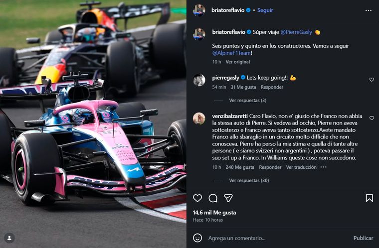 Flavio Briatore expresó su alegría en redes. Flavio Briatore expresó su alegría en redes.