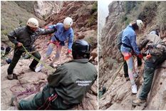 Las tareas del Grupo Especial de Alta Montaña en el Chorro de la Vieja. Foto: Gentileza.