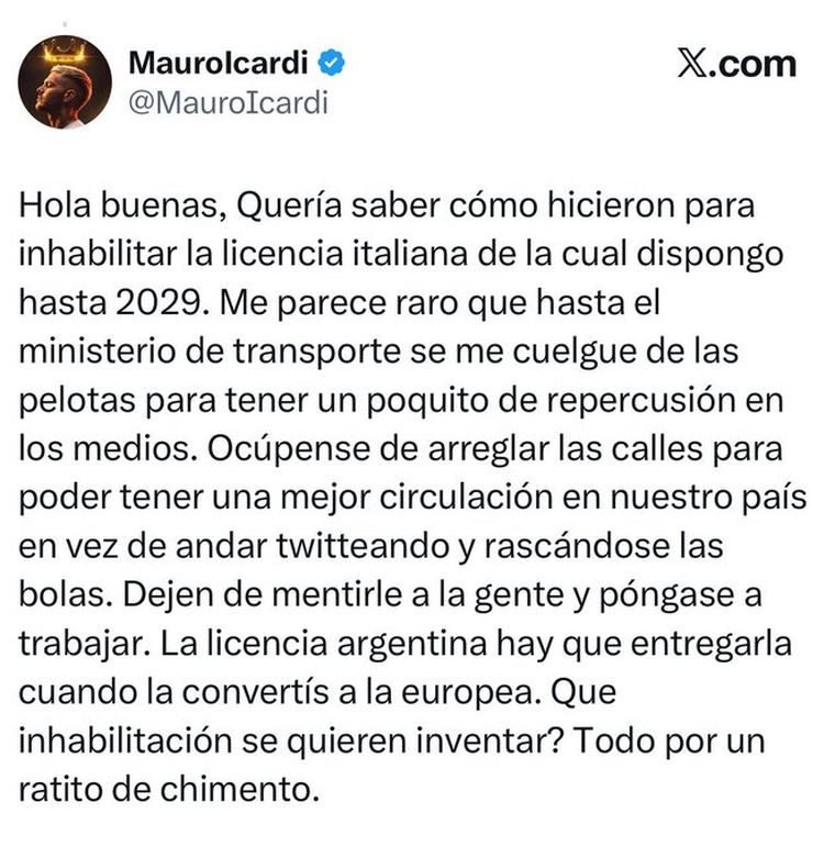 El descargo de Mauro Icardi. El descargo de Mauro Icardi.