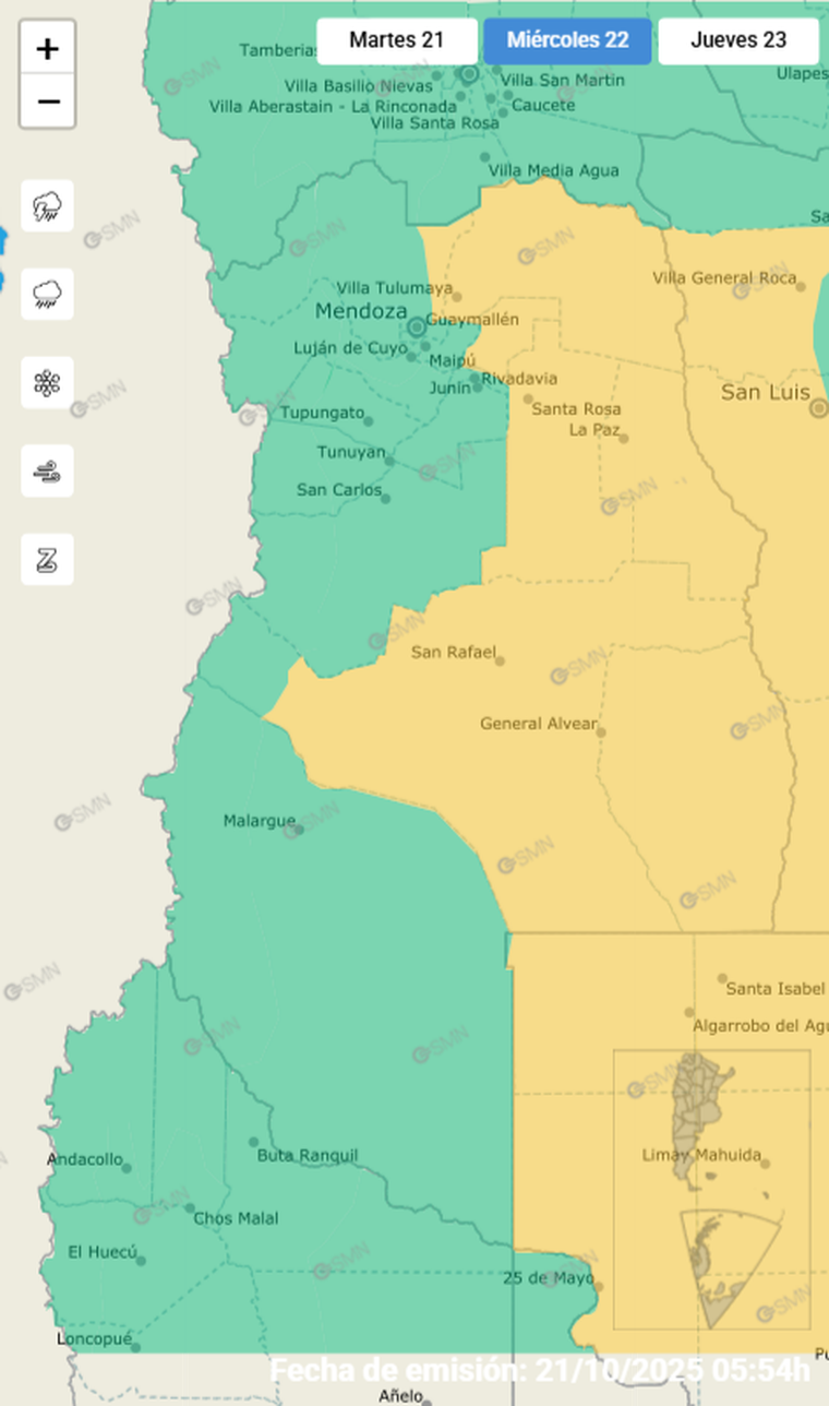 El SMN anticipó lluvias intensas y ráfagas que podrían alcanzar los 90 km/h en el sur y este de Mendoza. El SMN anticipó lluvias intensas y ráfagas que podrían alcanzar los 90 km/h en el sur y este de Mendoza.