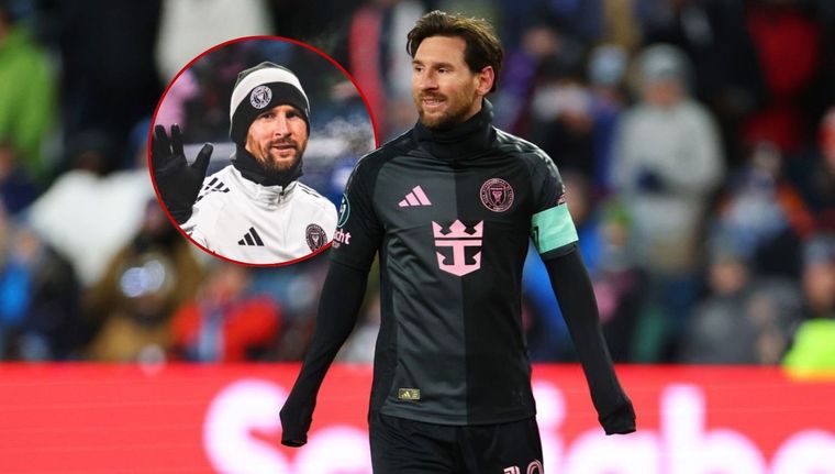 El look de Leo antes y el durante el partido en la gélida noche de Kansas City. Se hizo casi imposible jugar con esa temperatura bajo cero. Foto: Prensa Inter Miami y @M10GOAT