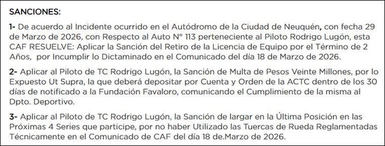 Durísima sanción en el TC. Durísima sanción en el TC. 