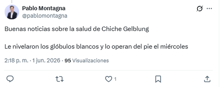 Mejoró la salud de Chiche Gelblung y será operado. Mejoró la salud de Chiche Gelblung y será operado. 