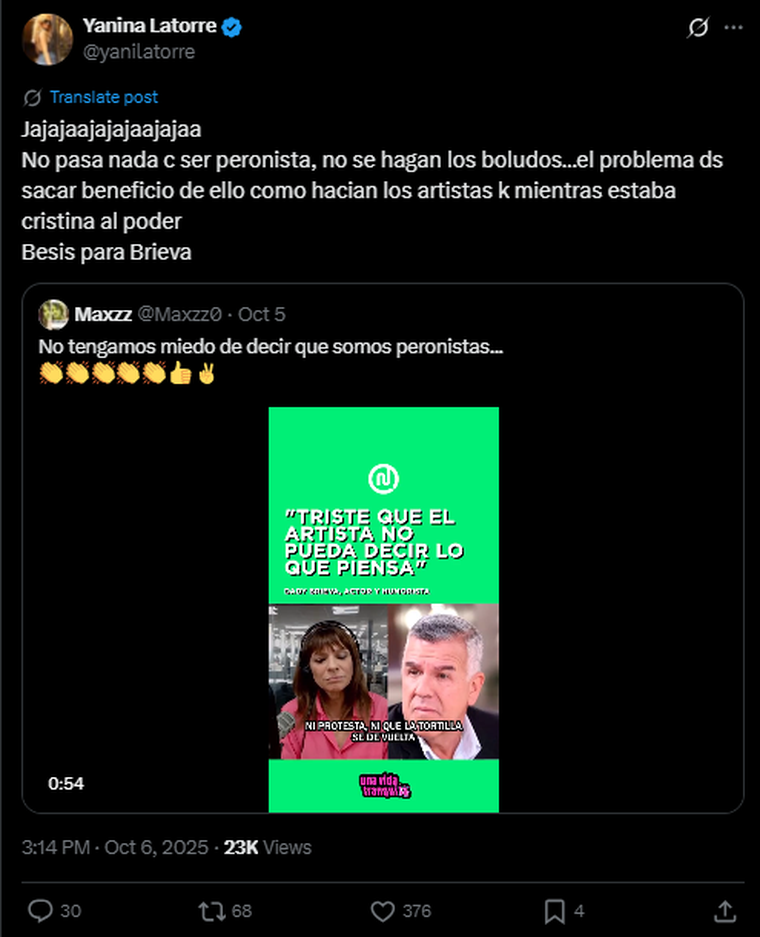 Yanina Latorre en X. Créditos: X Yanina Latorre en X. Créditos: X