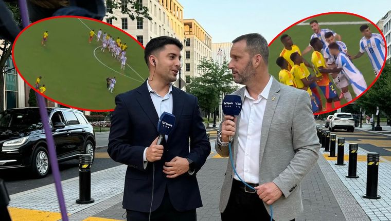 Hernán Feler y Gastón Edul no dejaron pasar una sola pelota parada de Colombia sin recordar la cantidad de goles que habían hecho por esa vía. Foto: @hfeler y capturas TyC Sports