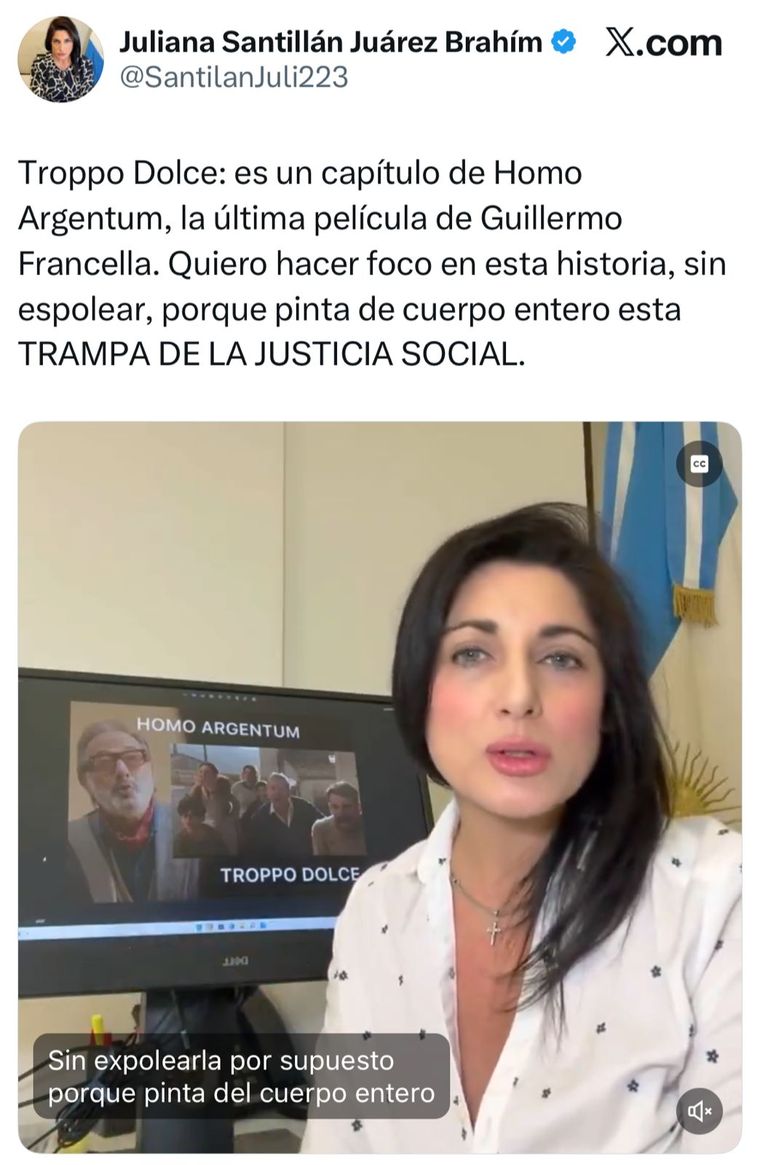 La diputada Juliana Santillán analizó la nueva película de Guillermo Francella pero una falta de ortografía se robó la atención en las redes.