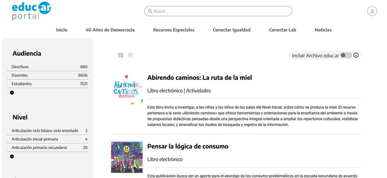 El contenido de Educ.ar está disponible en una página espejo. Foto: Captura de pantalla