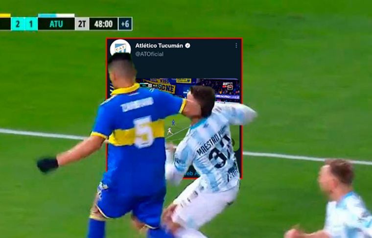 Atlético Tucumán se quejó por un supuesto penal de Zambrano sobre Maestro Puch en tiempo de descuento.