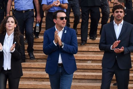 Mercedes Rus, Tadeo García Zalazar y Natalio Mema, dirigentes cornejistas.&nbsp;