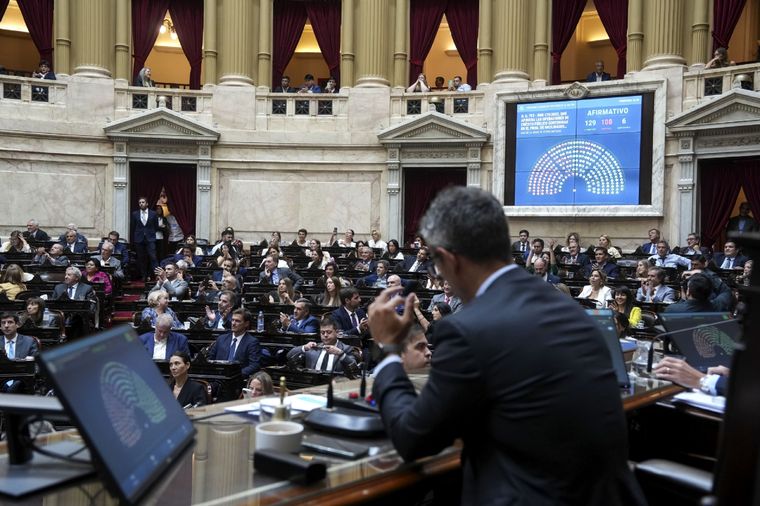 El momento de la votación en Diputados, con 129 votos positivos para el DNU de Milei. Foto: Prensa Diputados