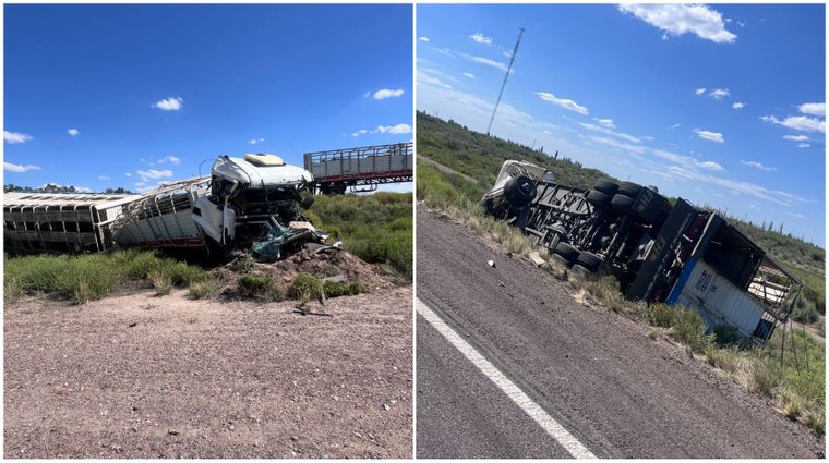 Así quedó el camión tras el vuelco en la ruta 7, en Santa Rosa.&nbsp;